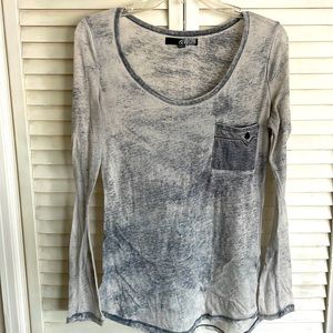 VOLCOM Gray Heathered Scoop Neck Long Sleeve Shirt, Size Medium